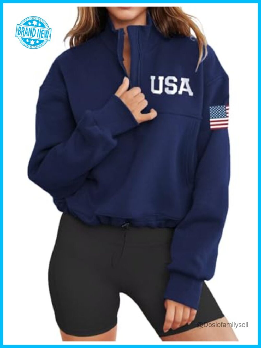 LEEDYA Womens Long Sleeve American Flag Sweatshirt Half Zip USA Pullover